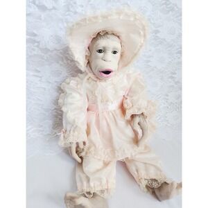 VTG MCM Pink Lipstick Monkey Porcelain Doll 18" Rare Special Edition Chimp 60s